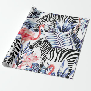 Exotische roze flamingo, zebra op achtergrond zome cadeaupapier