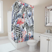 Exotische roze flamingo, zebra op achtergrond zome douchegordijn (In situ)