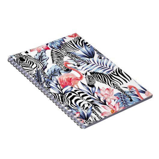 Exotische roze flamingo, zebra op achtergrond zome notitieboek (Rechterzijde)