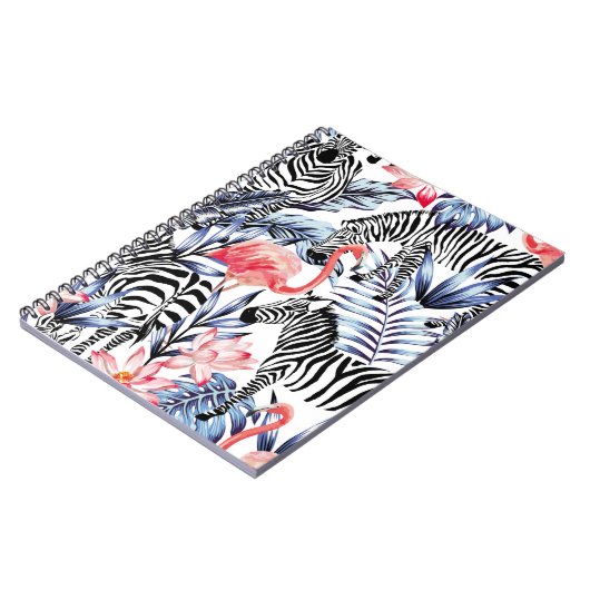 Exotische roze flamingo, zebra op achtergrond zome notitieboek (Linkerzijde)