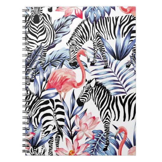 Exotische roze flamingo, zebra op achtergrond zome notitieboek (Voorkant)