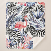 Exotische roze flamingo, zebra op achtergrond zome sherpa deken (Voorkant)