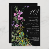 Exotische roze gele wilde bloemen 40e verjaardag kaart (Voorkant / Achterkant)