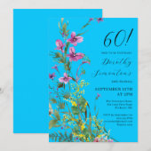 Exotische roze gele wilde bloemen 60e verjaardag kaart (Voorkant / Achterkant)
