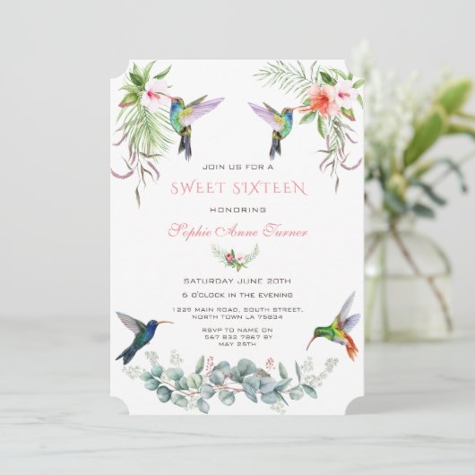 Exotische roze hibiscus Humming vogels zoete zesti Kaart (Staand voorkant)