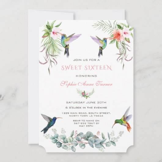 Exotische roze hibiscus Humming vogels zoete zesti Kaart (Voorkant)