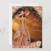 Exotische Roze Jurk Goud Zwart Verjaardagsfeest Kaart (Voorkant)