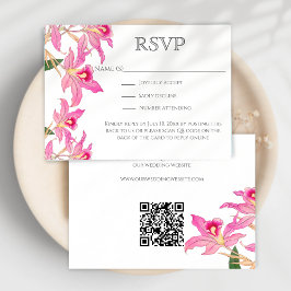Exotische Roze Orchidee Bloemen Wedding QR Code We RSVP Kaartje