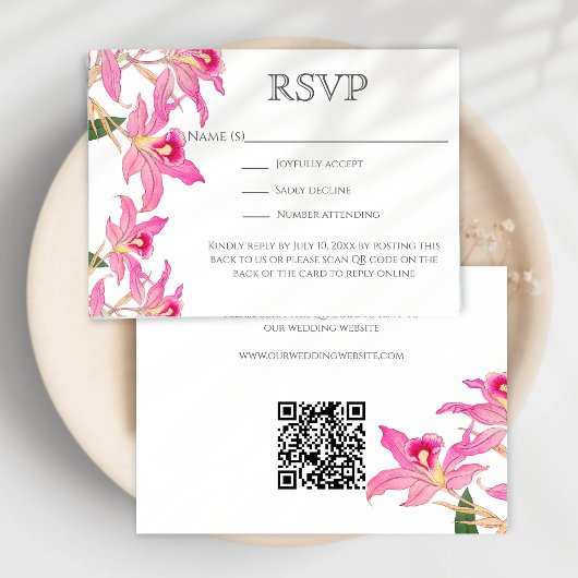 Exotische Roze Orchidee Bloemen Wedding QR Code We RSVP Kaartje
