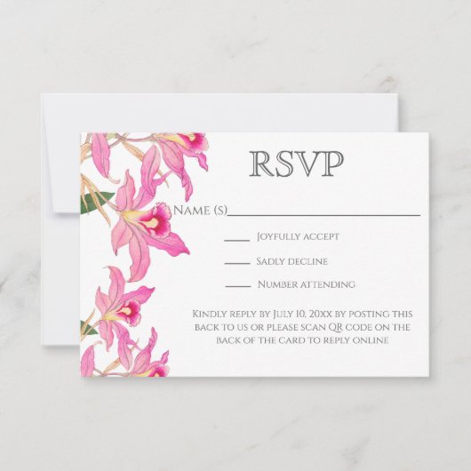Exotische Roze Orchidee Bloemen Wedding QR Code We RSVP Kaartje (Voorkant)