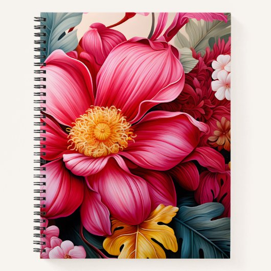 Exotische Roze Tropische Bloementuin Notitieboek (Voorkant)