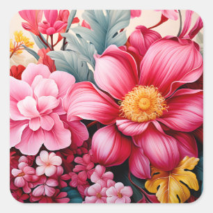 Exotische Roze Tropische Bloementuin Vierkante Sticker