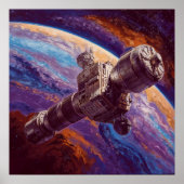 Exotische satelliet - Space Tech Illustration Styl Poster (Voorkant)