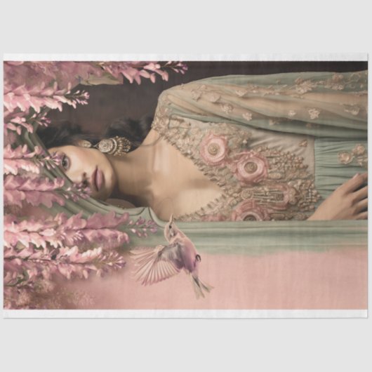 Exotische schoonheid Arabesque vogel & bloemportre Tissuepapier (Voorkant)