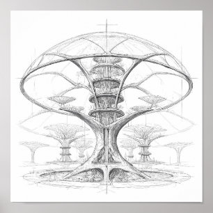 Exotische Science-Fiction Kunst: Aliene Bio-Koepel Poster