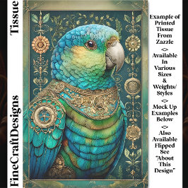 Exotische Steampunk Blauw Groene Papegaai DX7R Dec Tissuepapier