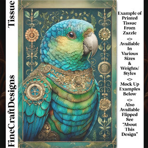 Exotische Steampunk Blauw Groene Papegaai DX7R Dec Tissuepapier
