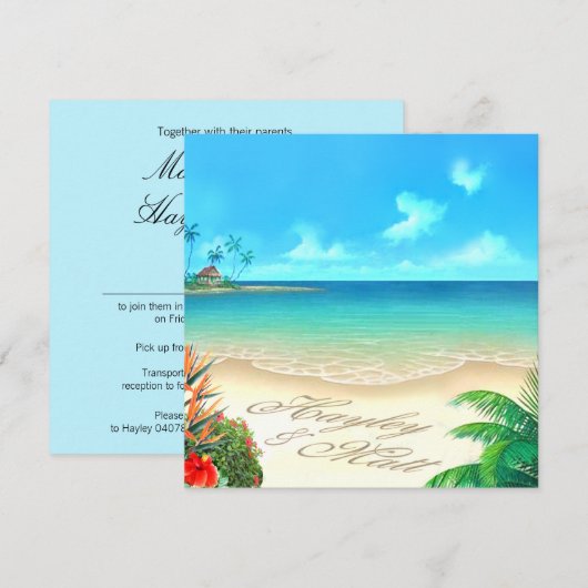 Exotische strand (vraag me uw namen in zand te pla kaart (Voorkant / Achterkant)