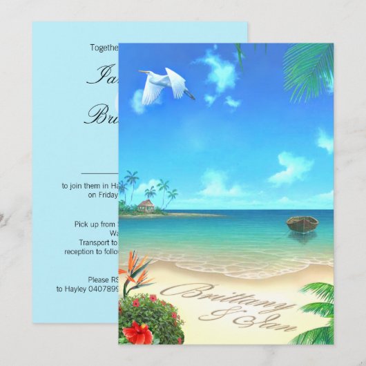 Exotische strand (vraag me uw namen in zand te pla kaart (Voorkant / Achterkant)