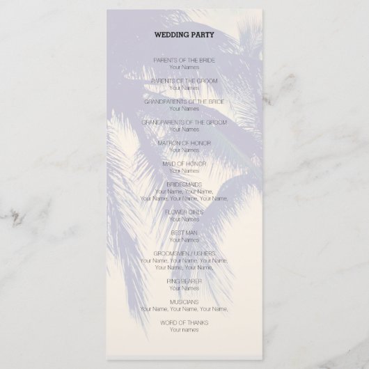 Exotische strandbestemming huwelijksceremonie prog programmakaart (Achterkant)