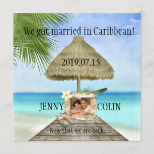 Exotische strandfoto na huwelijksreceptie uitnodig kaart