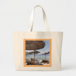 Exotische strandscène. Skiathos. Grote Tote Bag