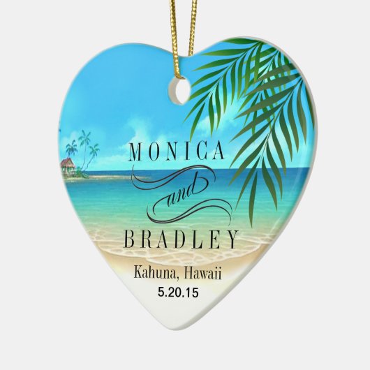 Exotische strandtropische bestemming bruiloft keramisch ornament (Links)