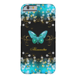 Exotische Teal Blau Goud Zwart Vlinder Glinstering iPhone 16 Hoesje