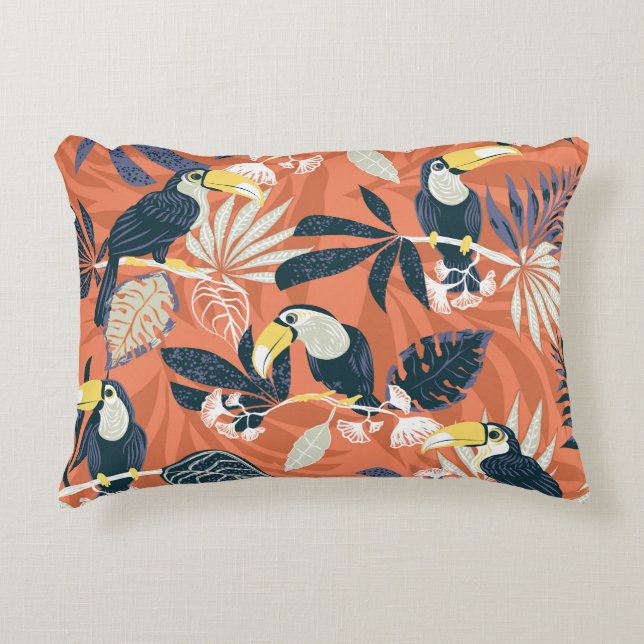 Exotische Toucan Oerwoud Scène Accent Kussen (Voorkant)