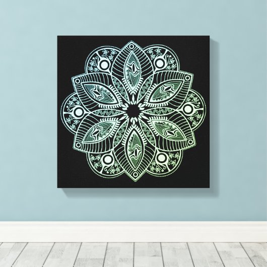 Exotische tribale groene gradiënt Mandala Canvas Afdruk (Insitu (Houten vloer))