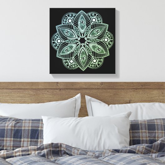Exotische tribale groene gradiënt Mandala Canvas Afdruk (Insitu (Slaapkamer))