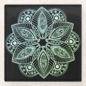 Exotische tribale groene gradiënt Mandala Glazen Onderzetter (Voorkant)