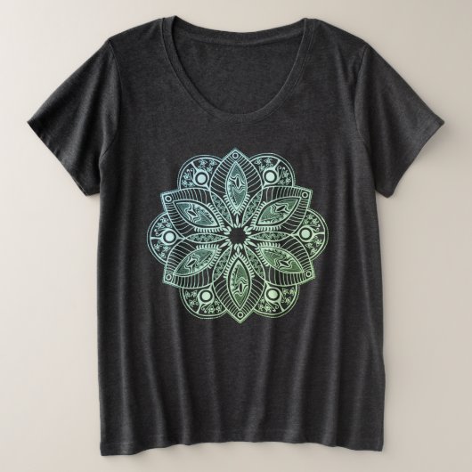 Exotische tribale groene gradiënt Mandala Grote Maat T-shirt (Design voorkant)