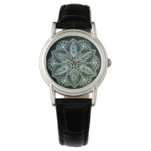 Exotische tribale groene gradiënt Mandala Horloge