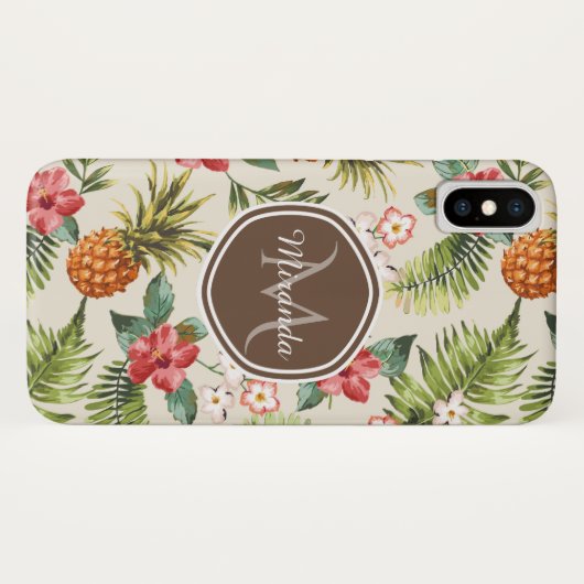 Exotische tropische anananas Floral bruin monogram Case-Mate iPhone Case (Achterkant (horizontaal))