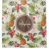Exotische tropische anananas Floral bruin monogram Douchegordijn (Voorkant)