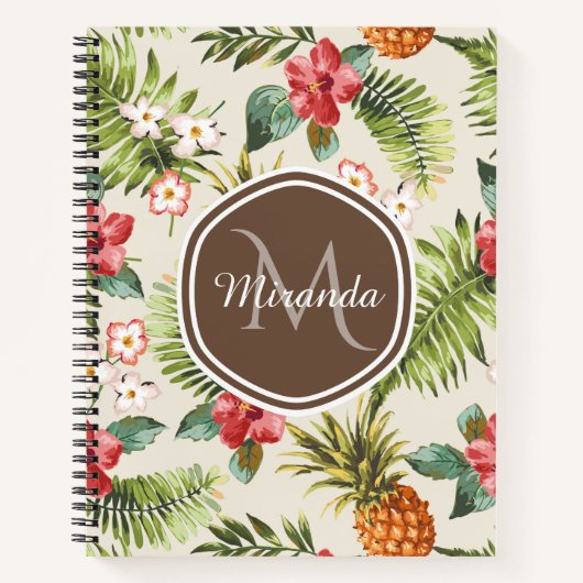 Exotische tropische anananas Floral bruin monogram Notitieboek (Voorkant)