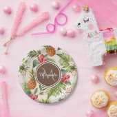 Exotische tropische anananas Floral bruin monogram Papieren Bordje (Feest)