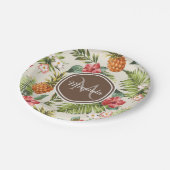 Exotische tropische anananas Floral bruin monogram Papieren Bordje (Gekanteld)