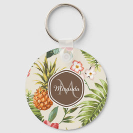 Exotische tropische anananas Floral bruin monogram Sleutelhanger