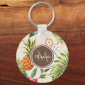 Exotische tropische anananas Floral bruin monogram Sleutelhanger (Voorkant)