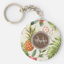 Exotische tropische anananas Floral bruin monogram Sleutelhanger