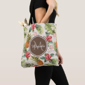 Exotische tropische anananas Floral bruin monogram Tote Bag (Dichtbij)
