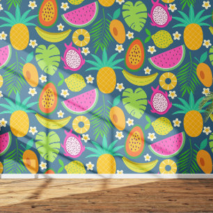 Exotische Tropische Ananas Banaan Drakenfruit Behang