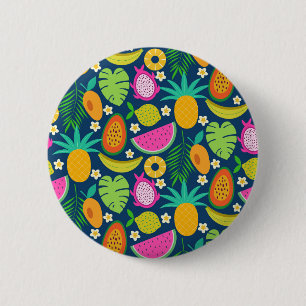 Exotische Tropische Ananas Banaan Drakenfruit  Ronde Button 5,7 Cm