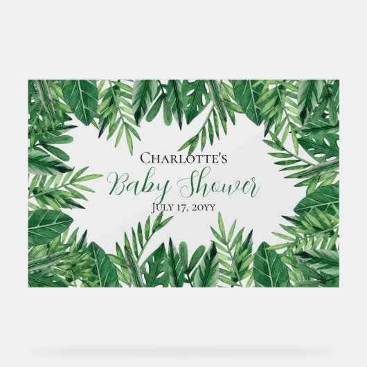Exotische tropische bladeren groen Baby shower Acryl Bord (Voorkant)