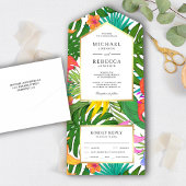 Exotische tropische bladeren kleurrijke tuinbruilo all in one uitnodiging