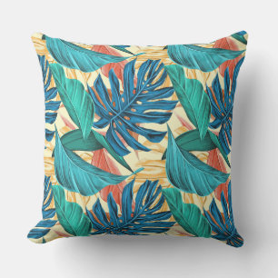 Exotische tropische bladeren op lichtgeel buitenkussen