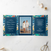 Exotische Tropische Bladeren Tuin Foto bruiloft Drieluik Uitnodiging (Binnen)