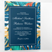 Exotische Tropische Bladeren Tuin Foto bruiloft Drieluik Uitnodiging (Binnenzijde eerst)